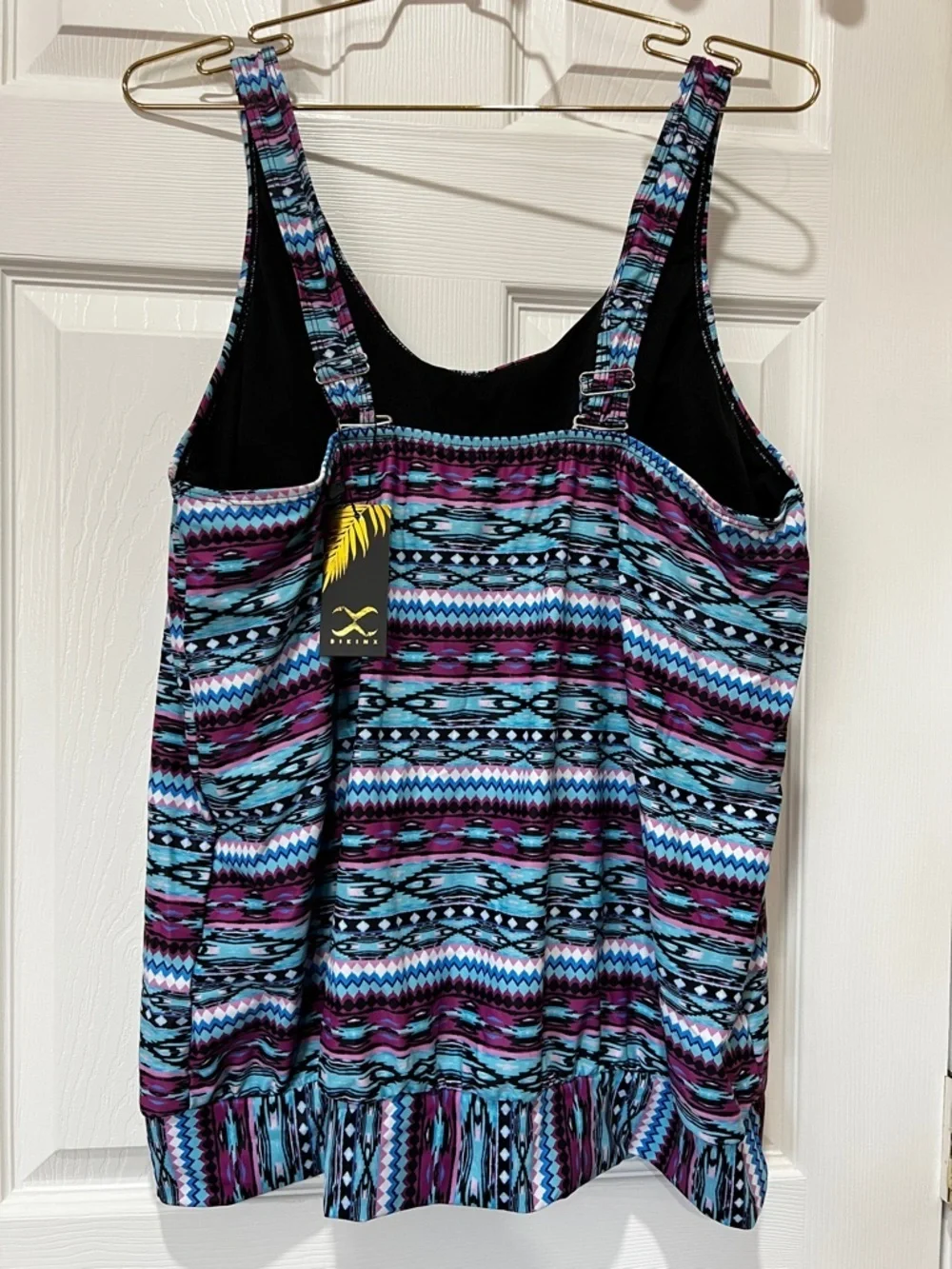 Blouson Tankini Top Swimsuit Adjustable Straps Plus Size XXXL Asymmetrical Print